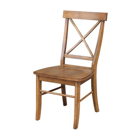 International Concepts Set of 2 X-Back Chairs with Solid Wood Seats, Pecan C59-613P